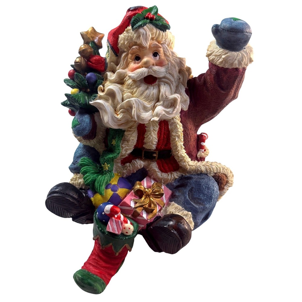 Santa Claus Figurine Red Resin Vintage Christmas Holiday Cottagecore Decor 8.5in